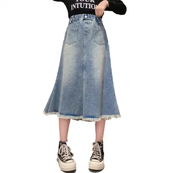 בנות בית הספר דנים Fishtail חצאית ארבע העונות גבוהה המותניים מזדמנים מידי חצאית לילדים אופנה כיס נערים ג ' ינס 13 14Y